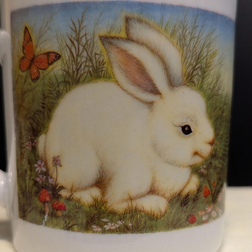 Rare Vintage Pozzani - Brazil 8oz Bunny Mug - Easter Butterfly Rabbit Coffee Cup - Picture 13 of 16